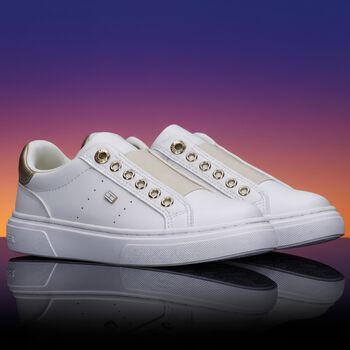 Girls White & Gold Slip-On Trainers