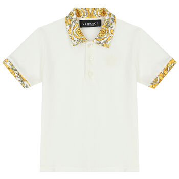 Younger Boys White & Gold Barocco Polo Shirt