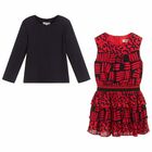 Girls Red & Navy Printed Dress, 1, hi-res