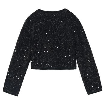 Girls Black Sequin & Velvet Bow Jacket