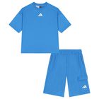 Boys Blue Logo Shorts Set, 1, hi-res