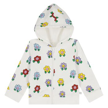 Younger Girls Ivory Flower Hooded Zip Up Top