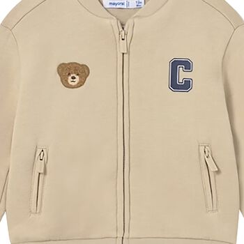 Younger Boys Beige Teddy Bear Zip Up Top