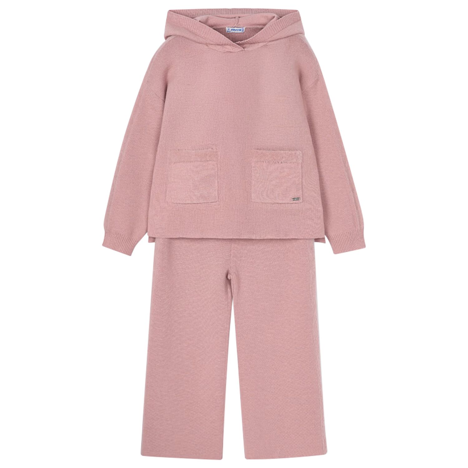 Girls Pink Knitted Hooded Tracksuit, 1, hi-res