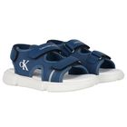 Boys Blue & White Logo Sandals, 1, hi-res