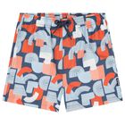 Boys Blue & Orange Abstract Swim Shorts, 2, hi-res