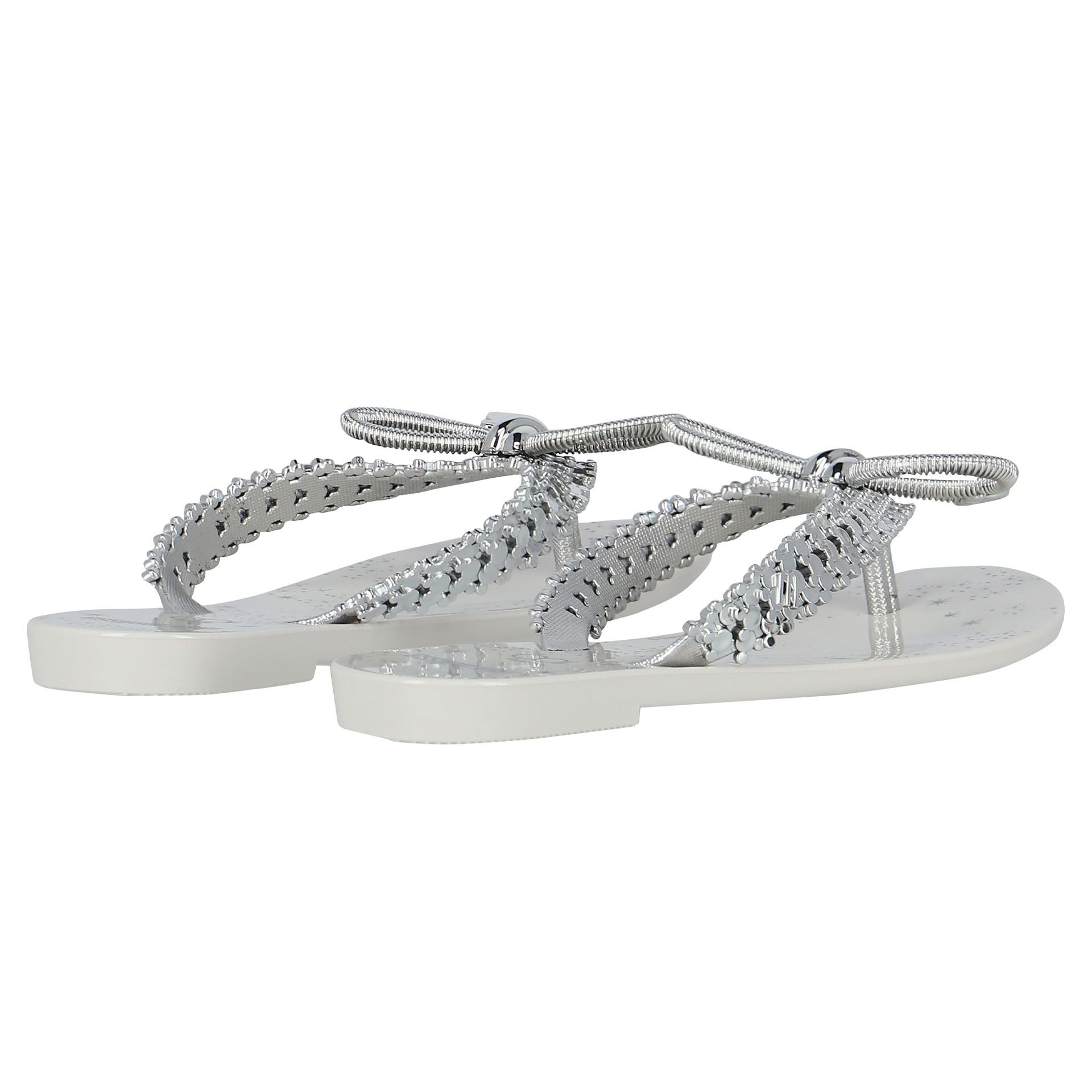 Mini Melissa Girls Ivory Silver Bow Flip Flops Junior Couture Bahrain