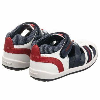 Younger Boys White & Navy Blue Leather Shoes