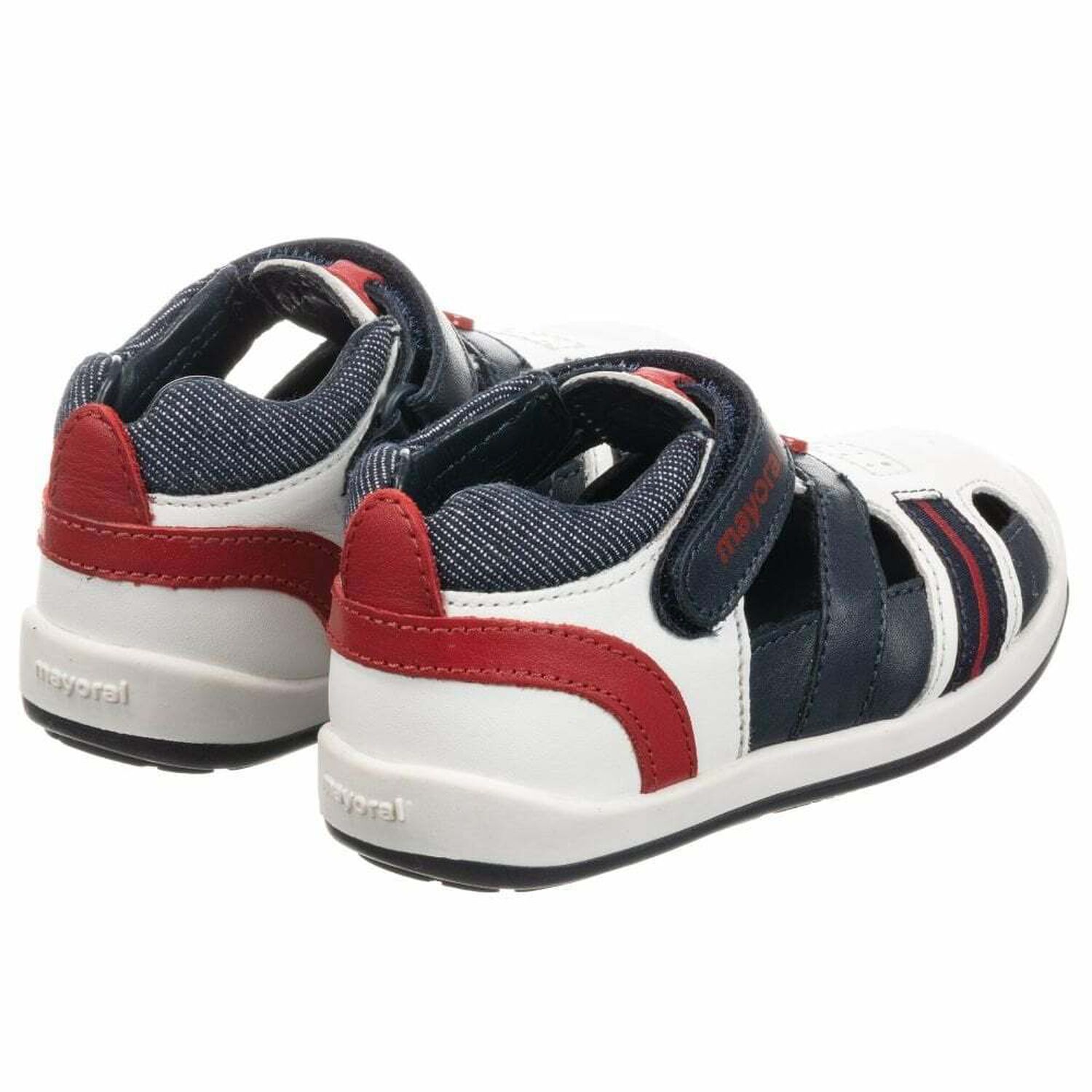 Younger Boys White & Navy Blue Leather Shoes, 1, hi-res image number null
