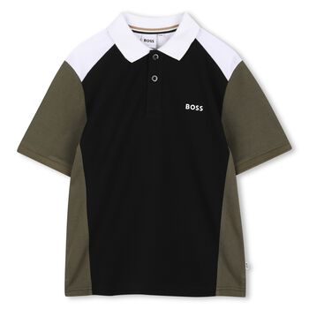 Boys Black, Green & White Logo Polo Shirt