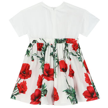 Girls White & Red Poppy Dress