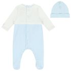 Baby Boys White & Blue Embroidered Babygrow Set, 1, hi-res