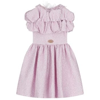 Girls Purple Logo Ruffled Dress