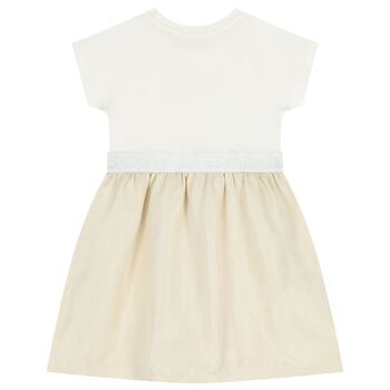 Girls Ivory & Gold Logo Dress