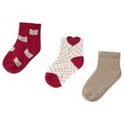 Younger Girls Red, Ivory & Beige Socks ( 3 Pack ), 3, hi-res