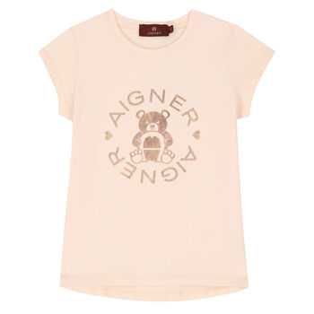Girls Pink Bear Logo T-Shirt