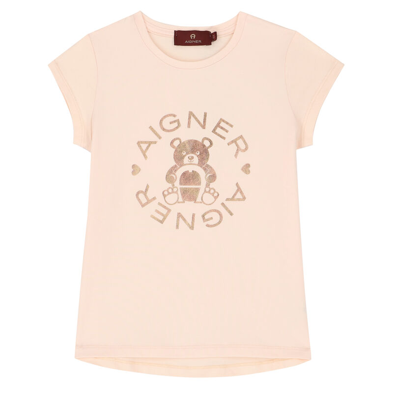 Girls Pink Bear Logo T-Shirt, 3, hi-res image number null