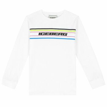 Boys White Logo Long Sleeve Top