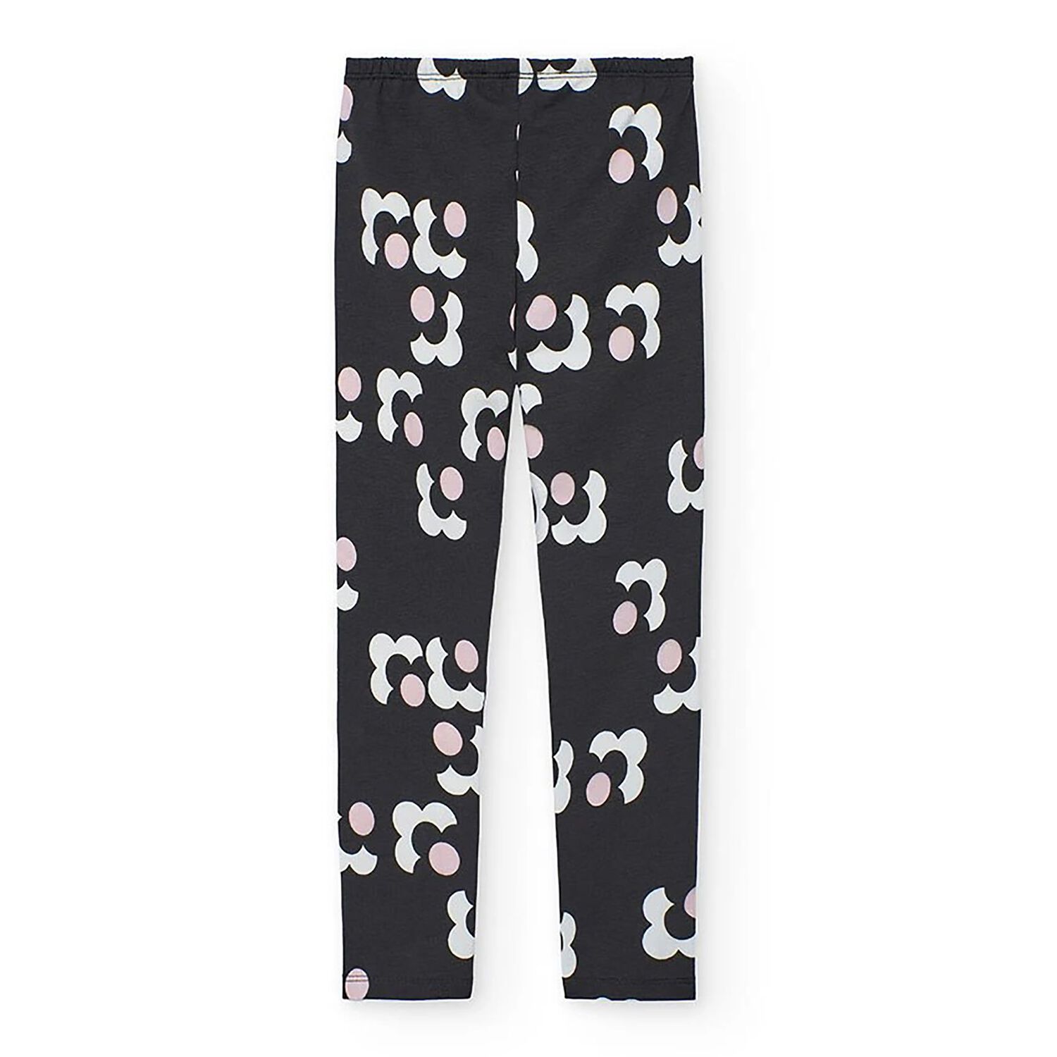 Girls Black Floral Leggings, 1, hi-res