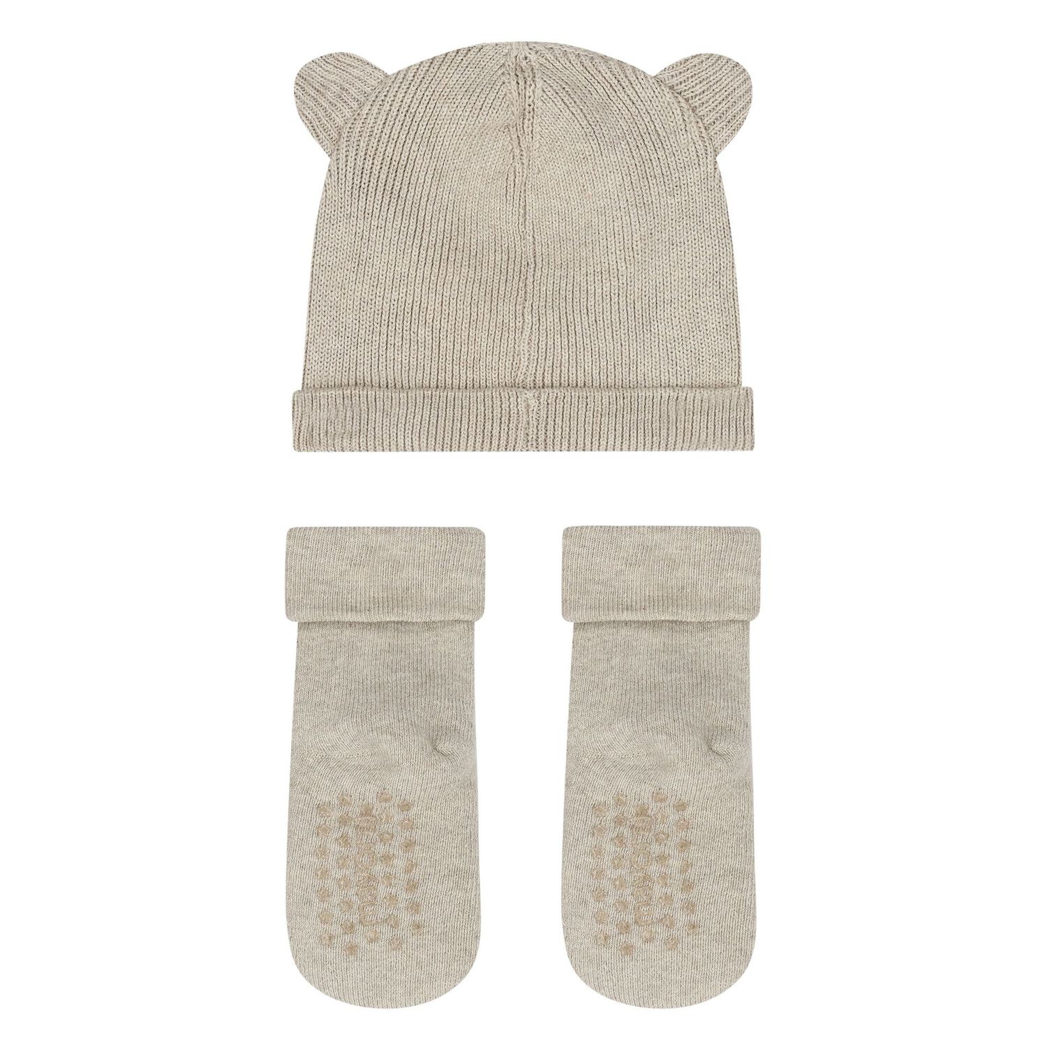 Beige Bear Hat & Socks Baby Set, 2, hi-res image number null