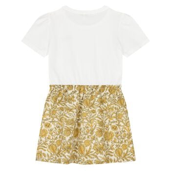 Younger Girls White & Gold Floral Dress