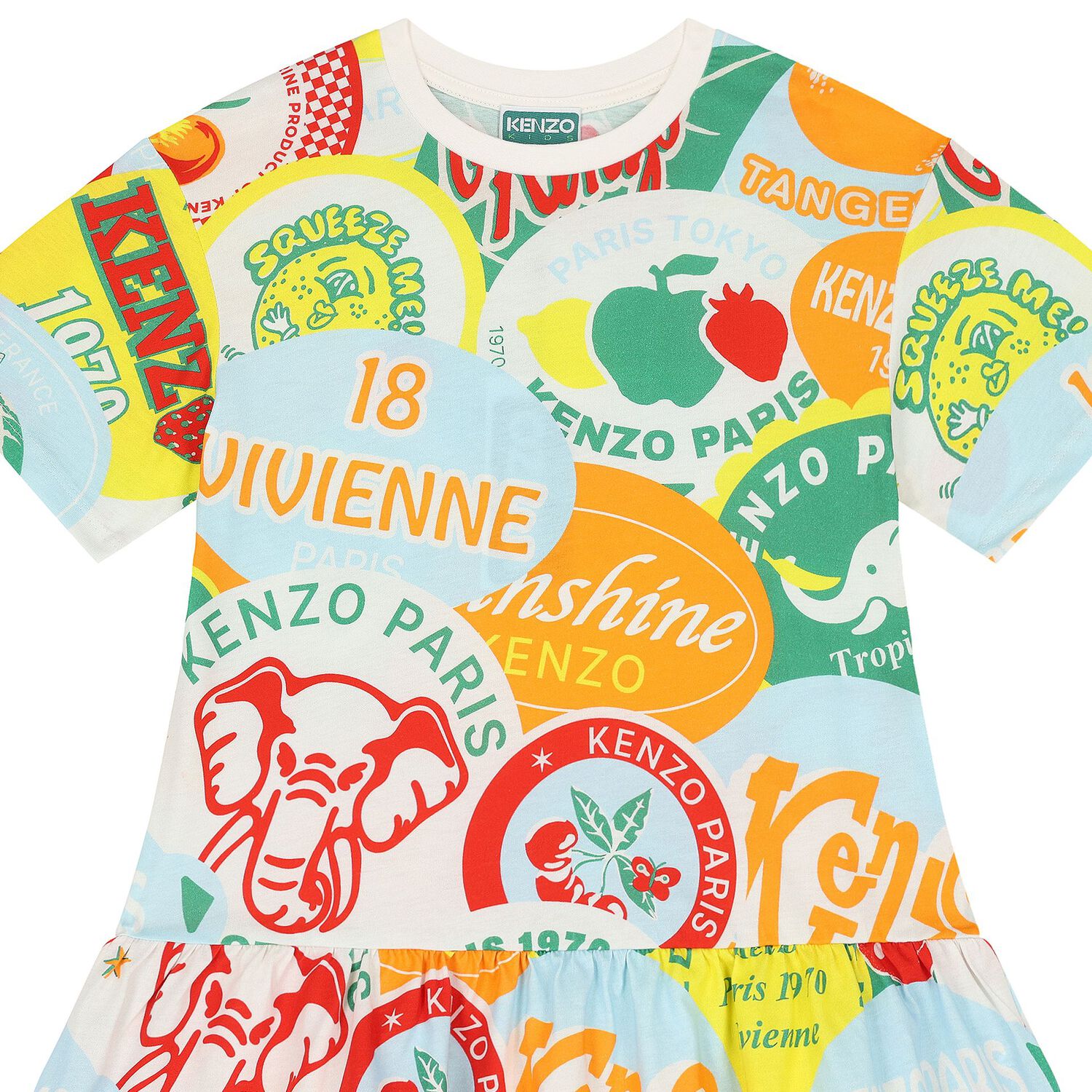 فستان بنات بالشعار بطبعة الفاكهة متعدد الألوان , 1, hi-res