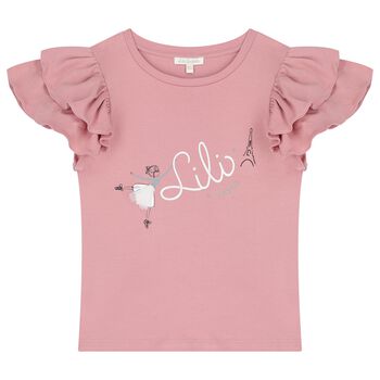 Girls Pink Logo Ruffled Top