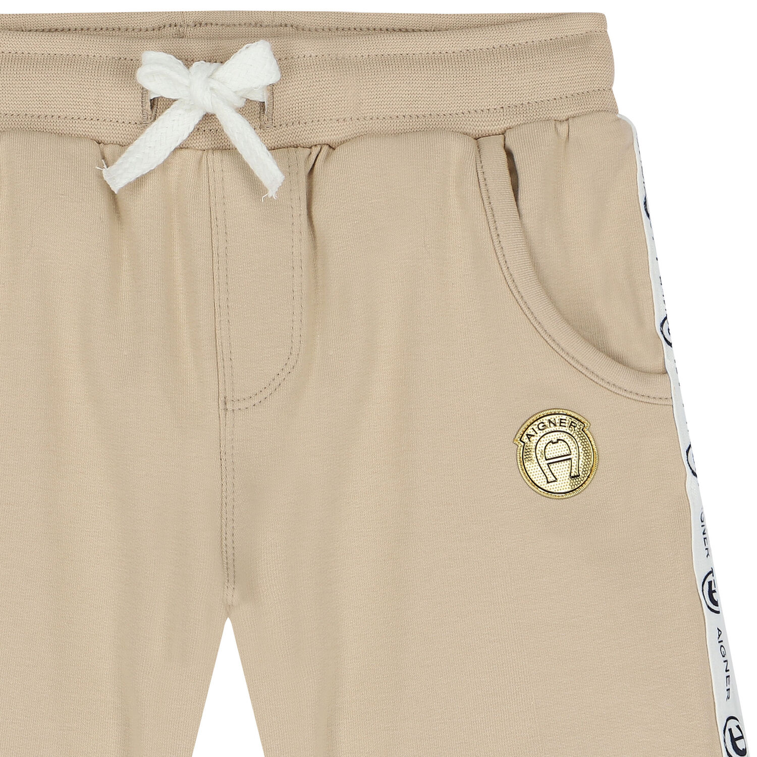 Younger Boys Beige Logo Shorts, 1, hi-res