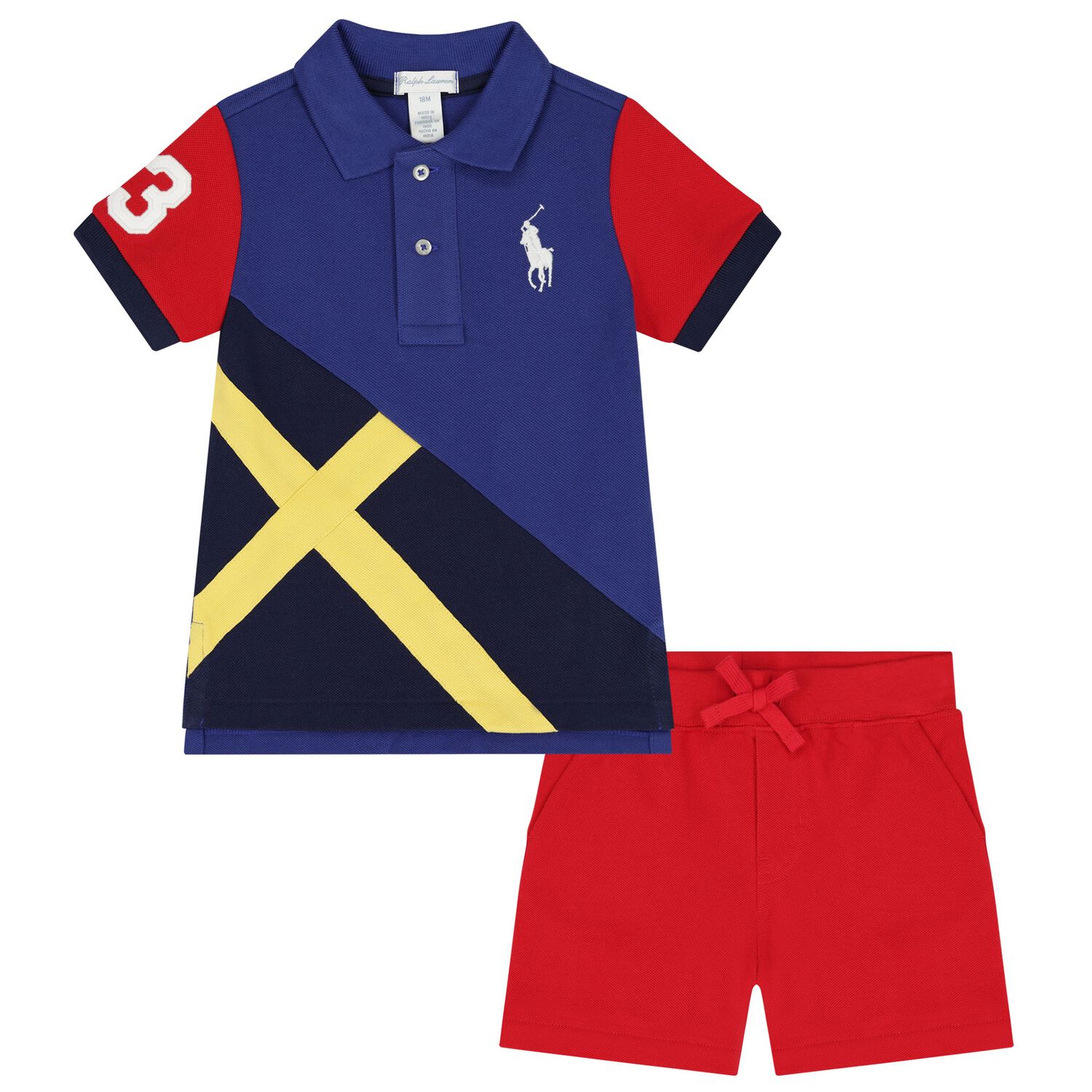 طقم أولاد شورت بالشعار باللون الكحلي, 1, hi-res image number null