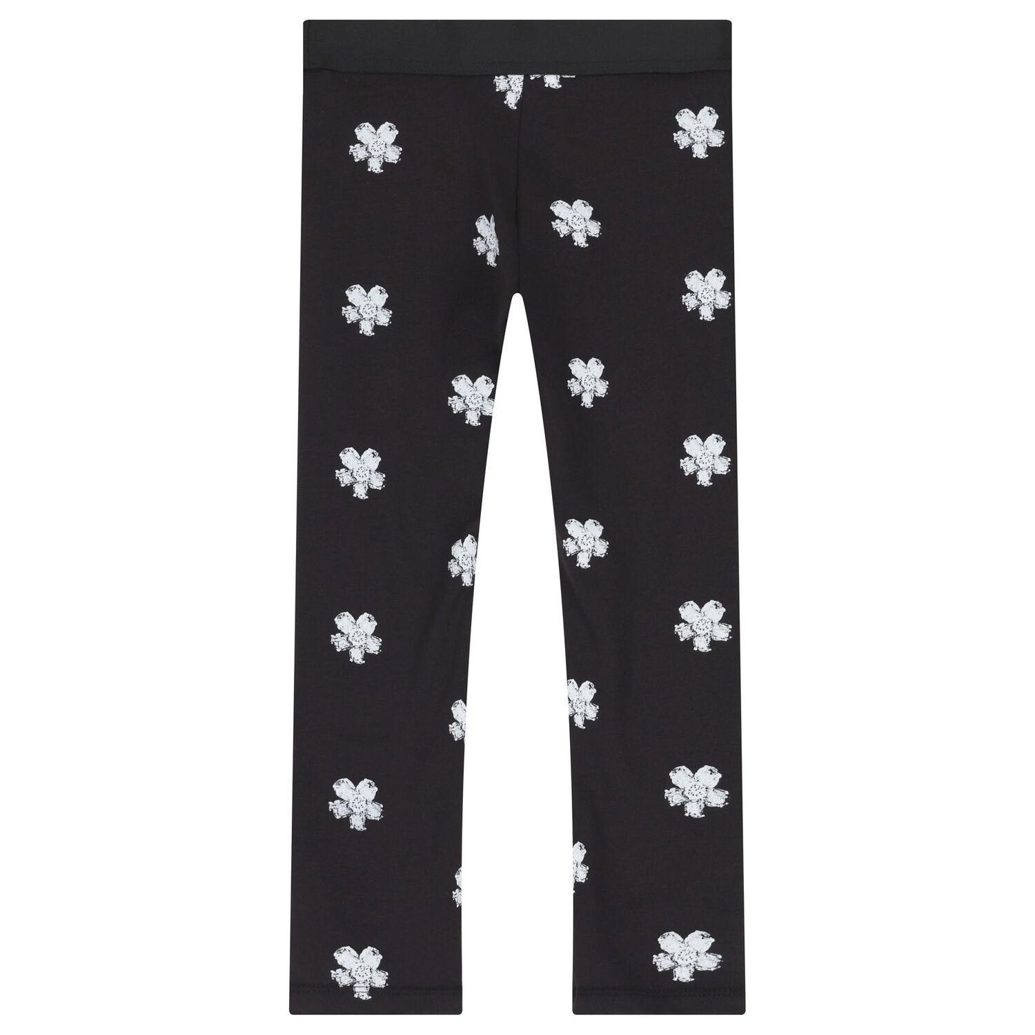 Girls Black Flower Leggings, 1, hi-res