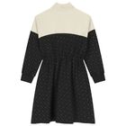 Girls Ivory & Black Logo Dress, 1, hi-res