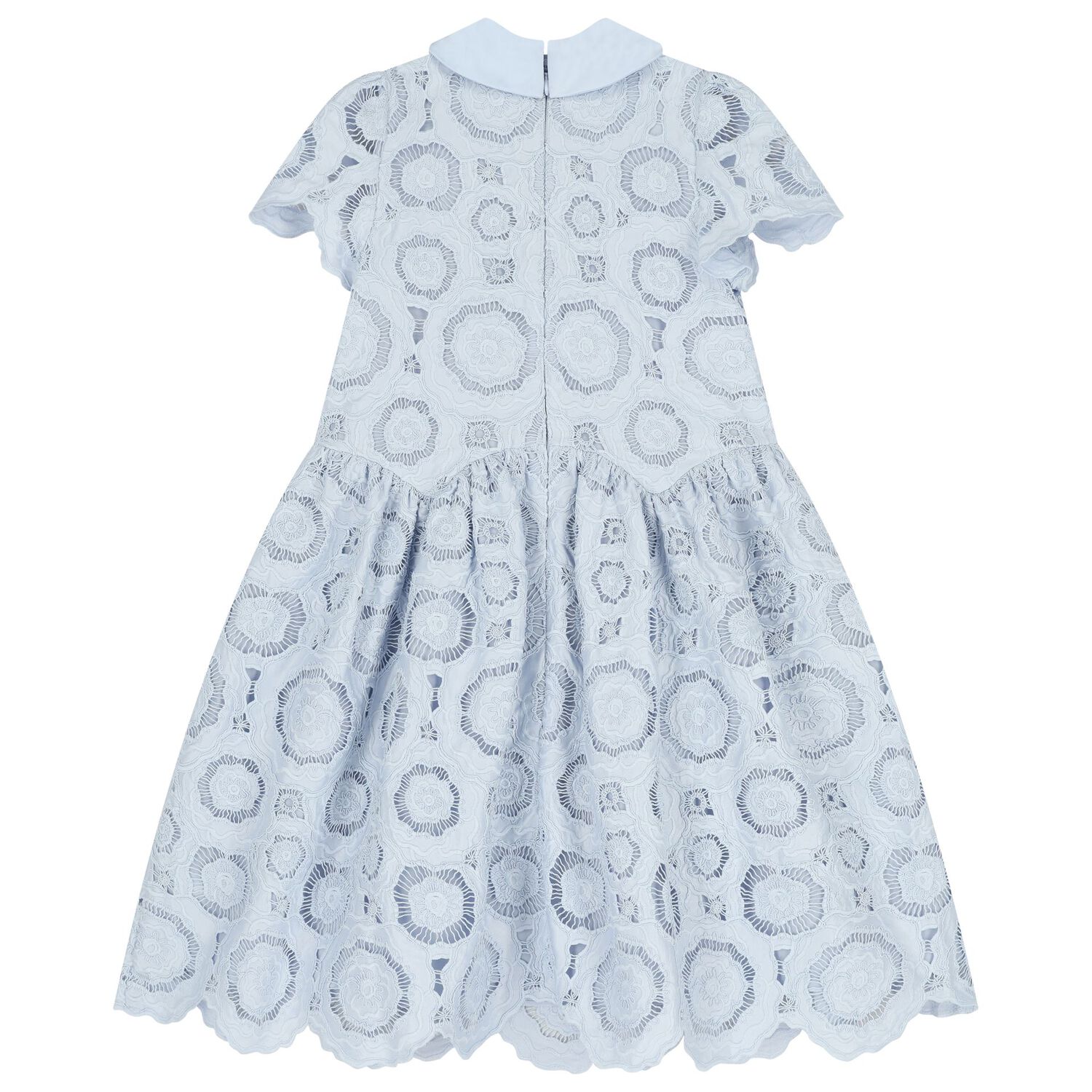 Girls Blue Flower Lace Dress, 1, hi-res