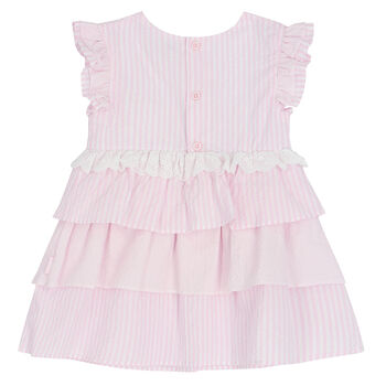 Younger Girls Pink & White Striped Dress