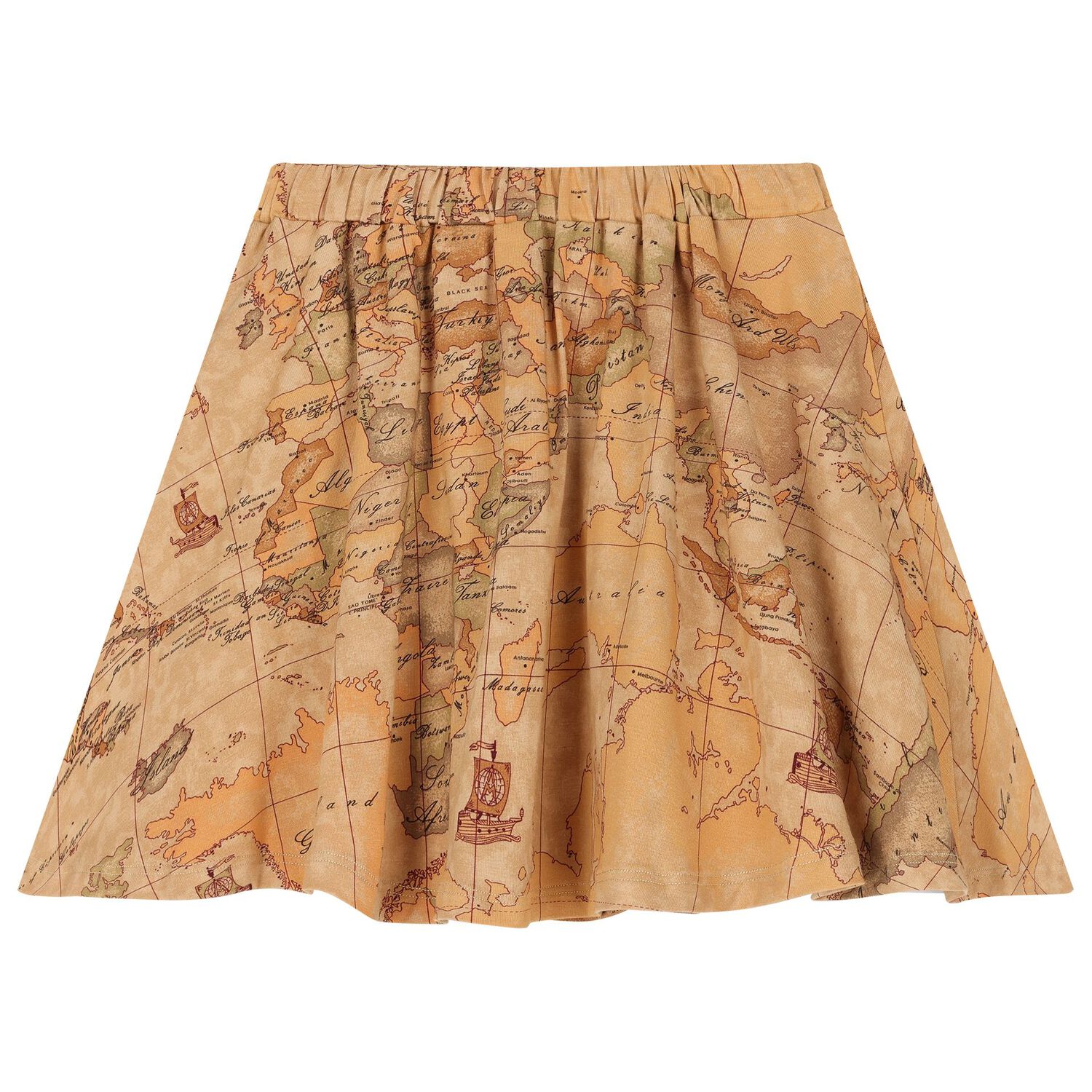 Girls White & Beige Geo Map Skirt Set, 1, hi-res image number null