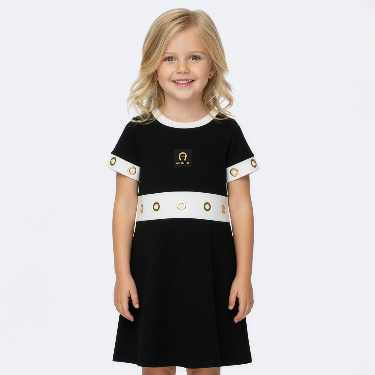 Girls Black Logo Dress, 1, hi-res