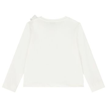 Girls White Embellished Floral Long Sleeve Top