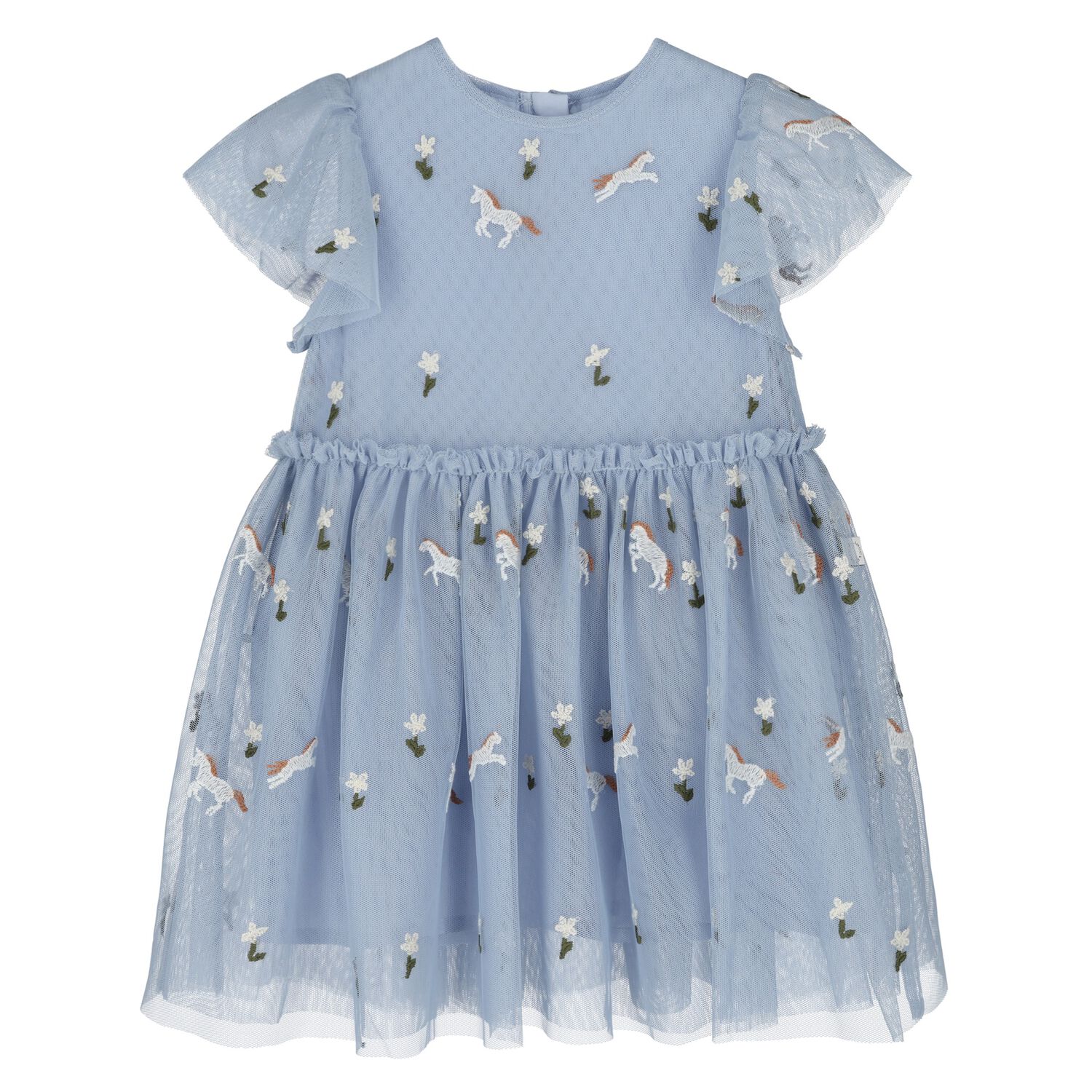 Younger Girls Blue Horse Tulle Dress, 1, hi-res