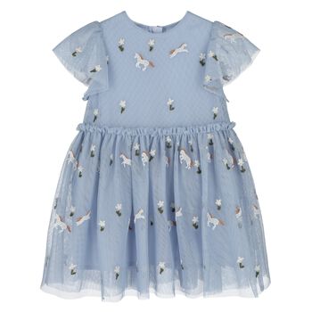Younger Girls Blue Horse Tulle Dress