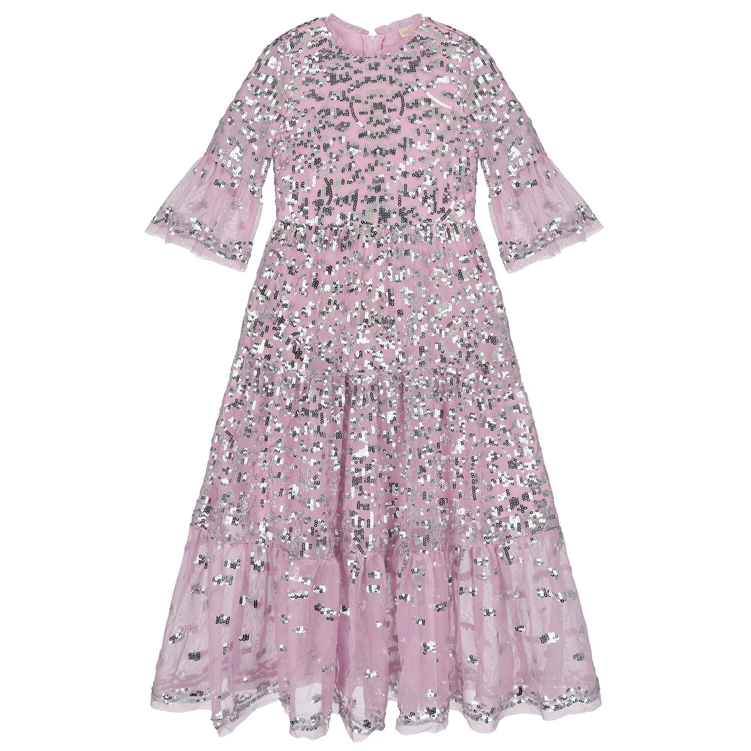 Girls Pink & Silver Sequin Maxi Dress, 2, hi-res