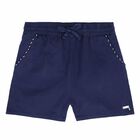 Girls Navy Blue Linen Shorts, 1, hi-res