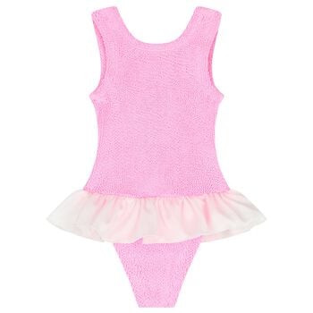 Girls Pink & White Ruffle Crinkle Swimsuit