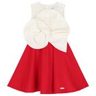 Girls Ivory and Red Floral Applique Dress, 1, hi-res