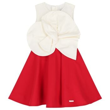 Girls Ivory & Red Floral Applique Dress