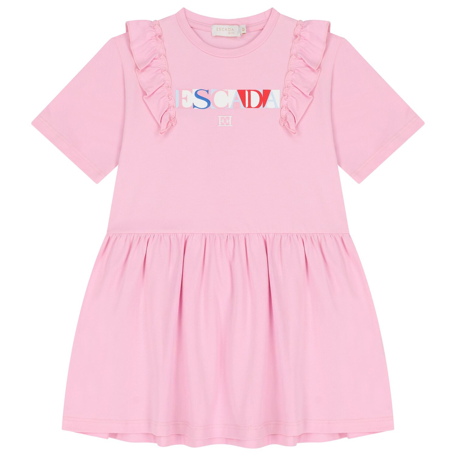 Girls Pink Logo Ruffled Dress, 1, hi-res
