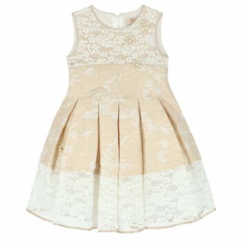 Girls Beige Embellished Dress