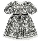 Girls Ivory & Black Ribbon Floral Tulle Dress, 1, hi-res