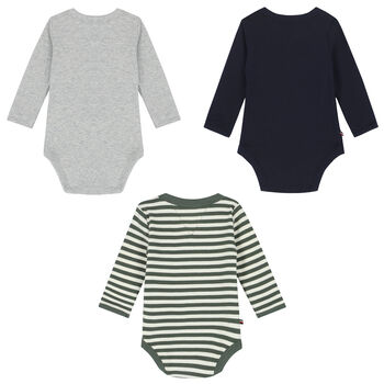 Baby Boys Navy, Grey & Green Logo Bodsuits (3-Pack)