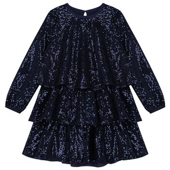 Girls Navy Blue Embellished Sequin Dress