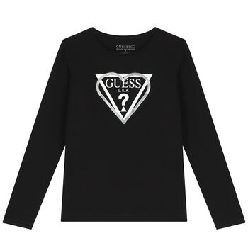 Girls Black Logo Long Sleeve Top