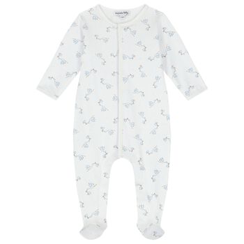 Baby Boys White & Blue Stork Print Babygrow